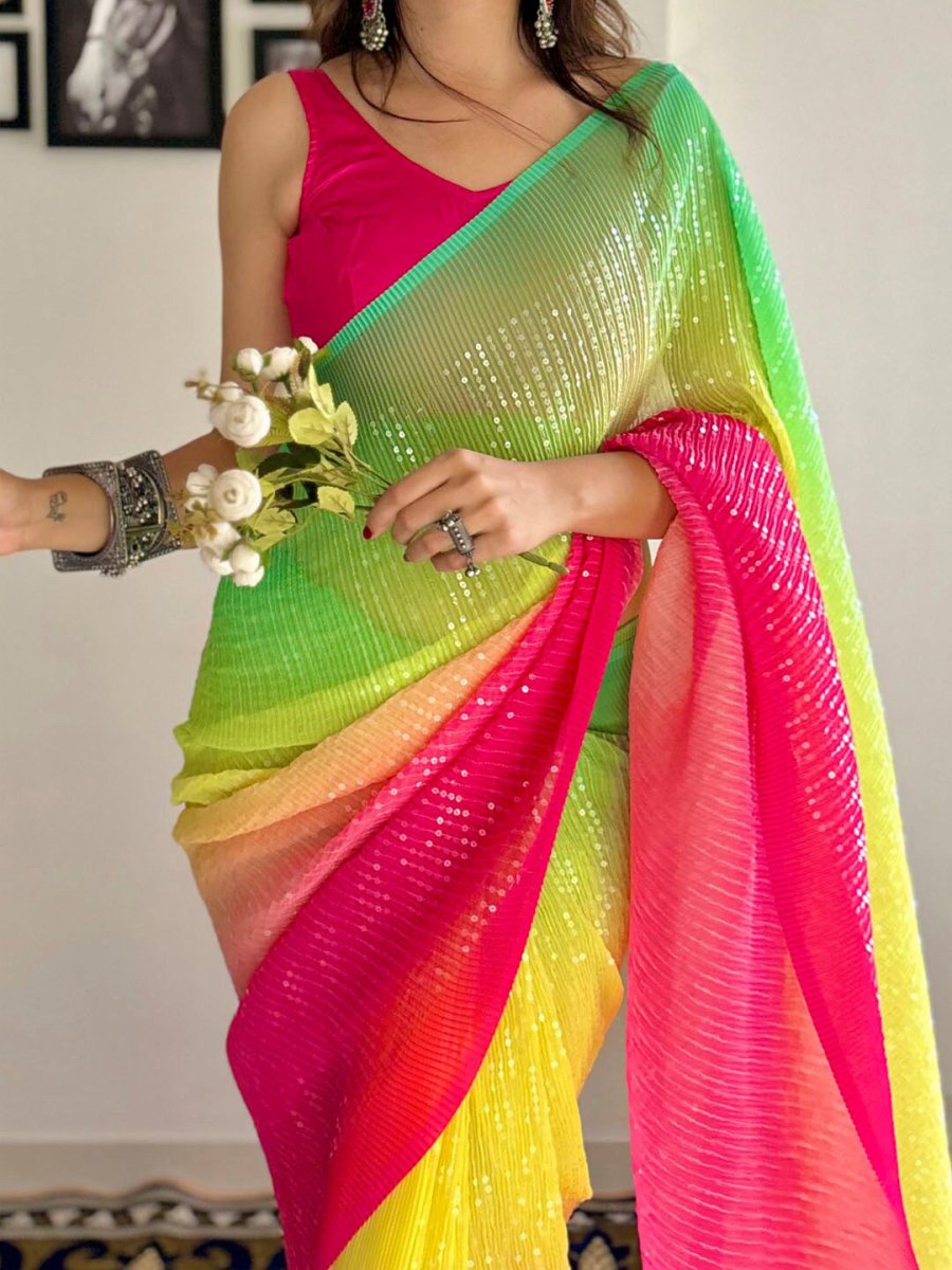 Anouk Embellished Sequinned Pure Georgette Designer Saree - Distacart