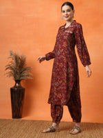 Thumbnail for Anouk Floral Embroidered Regular Thread Work Kurta with Trousers