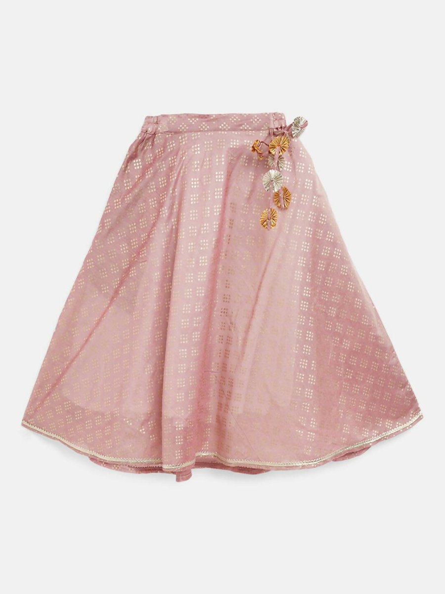 Ahalyaa Rusty Rose Chanderi Gold Foil Print Lehenga Choli With Dupatta For Girls - Distacart