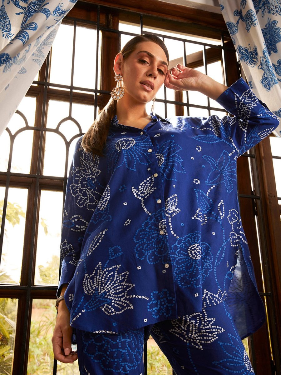 Anouk Women Blue Bandhani Printed Kurti with Trousers - Distacart