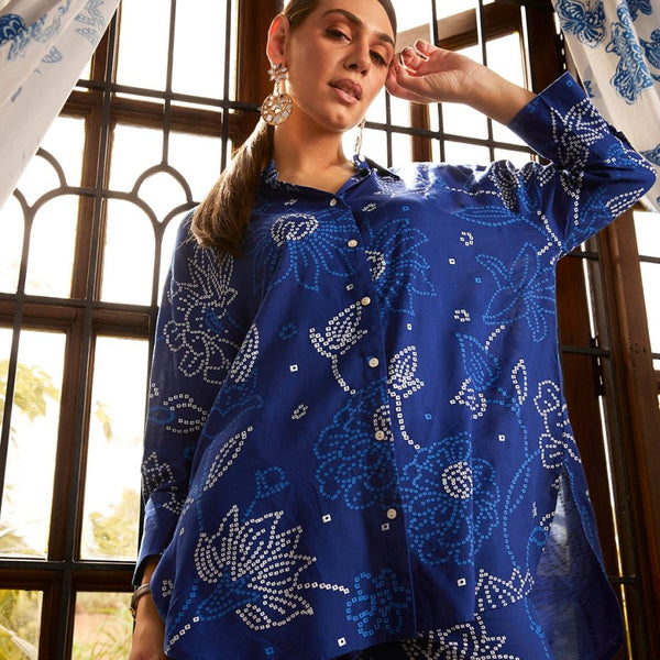 Anouk Women Blue Bandhani Printed Kurti with Trousers - Distacart