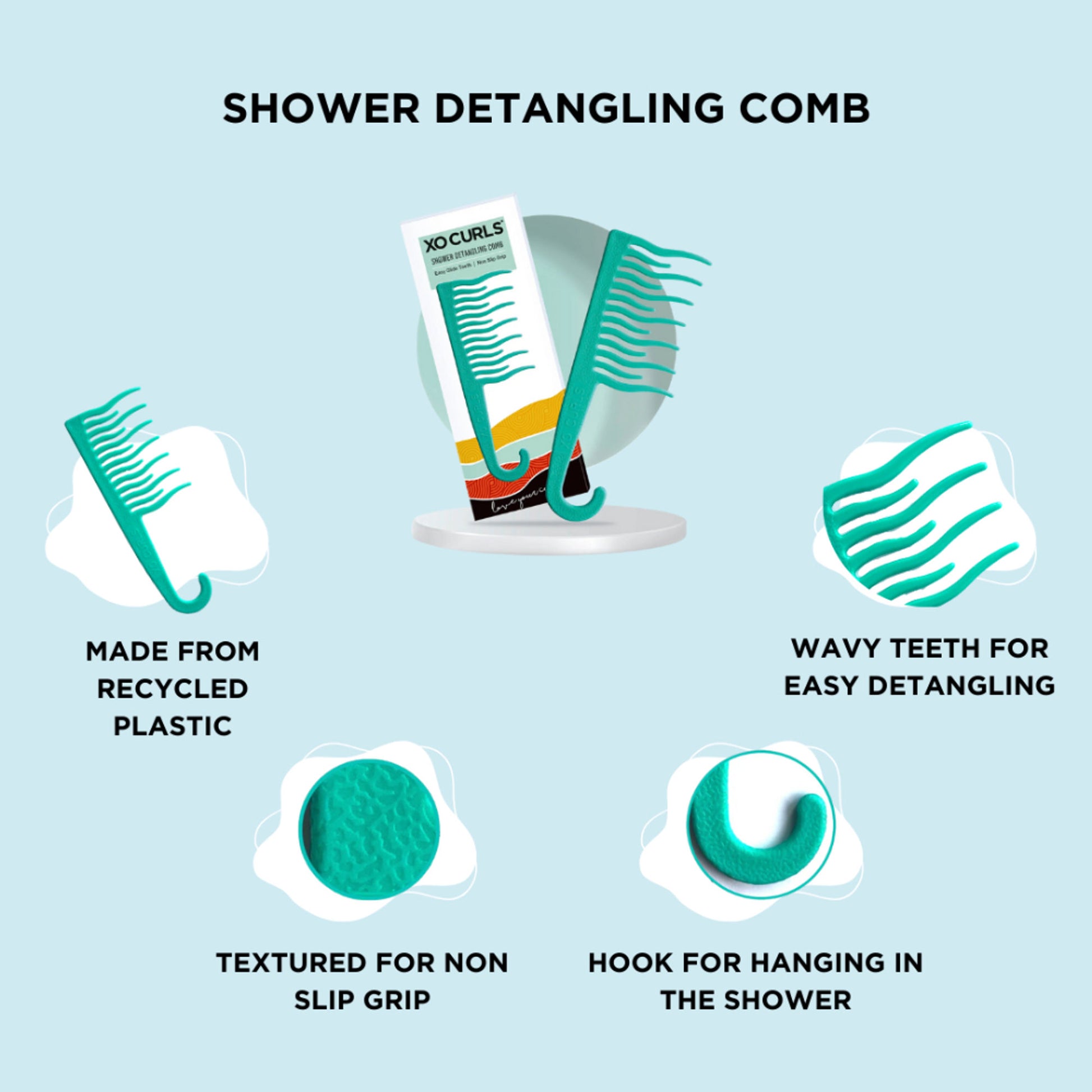 XO Curls Shower Detangling Comb - Green - Dista