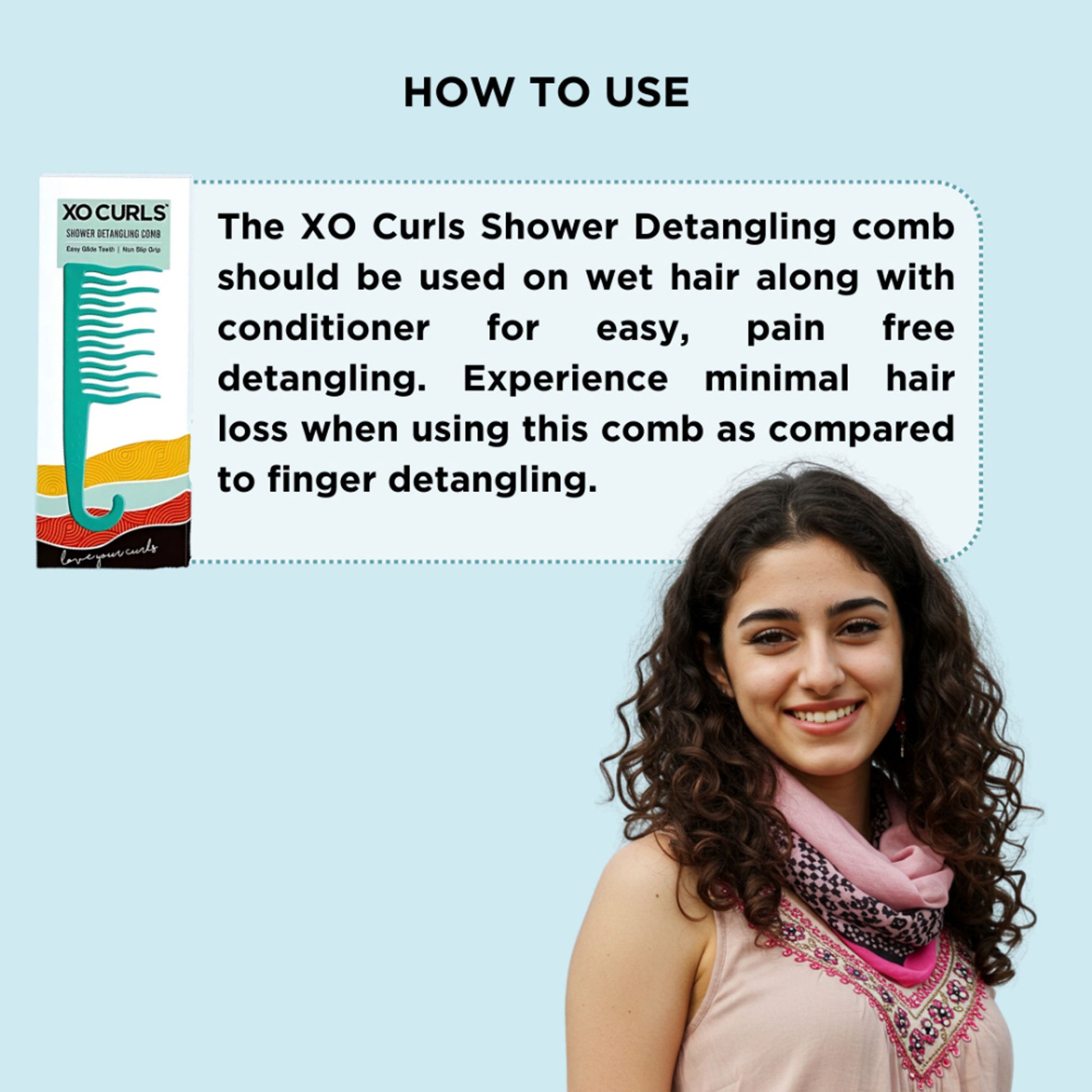 XO Curls Shower Detangling Comb - Green - Dista