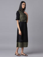 Thumbnail for AURELIA Black & black chocolate Checked Tie-Up Neck A-Line Midi Dress