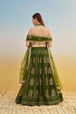 Thumbnail for Aastha Fashion Mehandi Green Butterfly Net Tone To Tone Cotton Thread Work And Sequence Work Embroidery Wedding Wear Lehenga Choli - Distacart