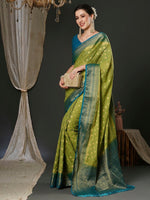 Thumbnail for Anouk Green Ethnic Motifs Woven Design Zari Pure Georgette Kanjeevaram Saree - Distacart