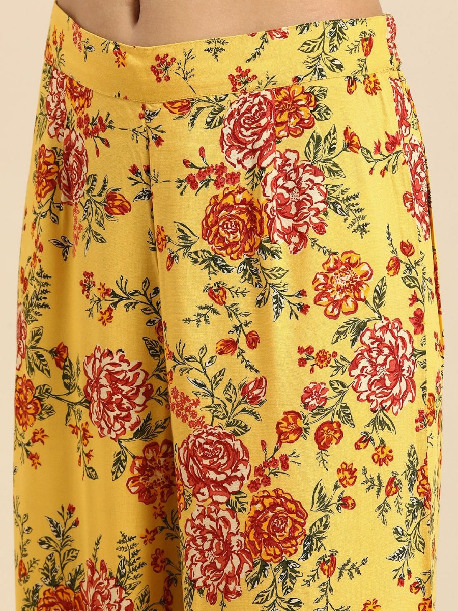 All About You Women Yellow Printed Kurta with Palazzos - Distacart