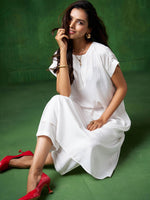 Thumbnail for Sangria White Extended Sleeves A-Line Kurta With Trouser