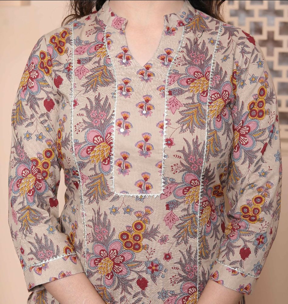 Miravan Womens Pure Cotton Straight Floral Printed Kurta With Palazzo-Multicolor - Distacart