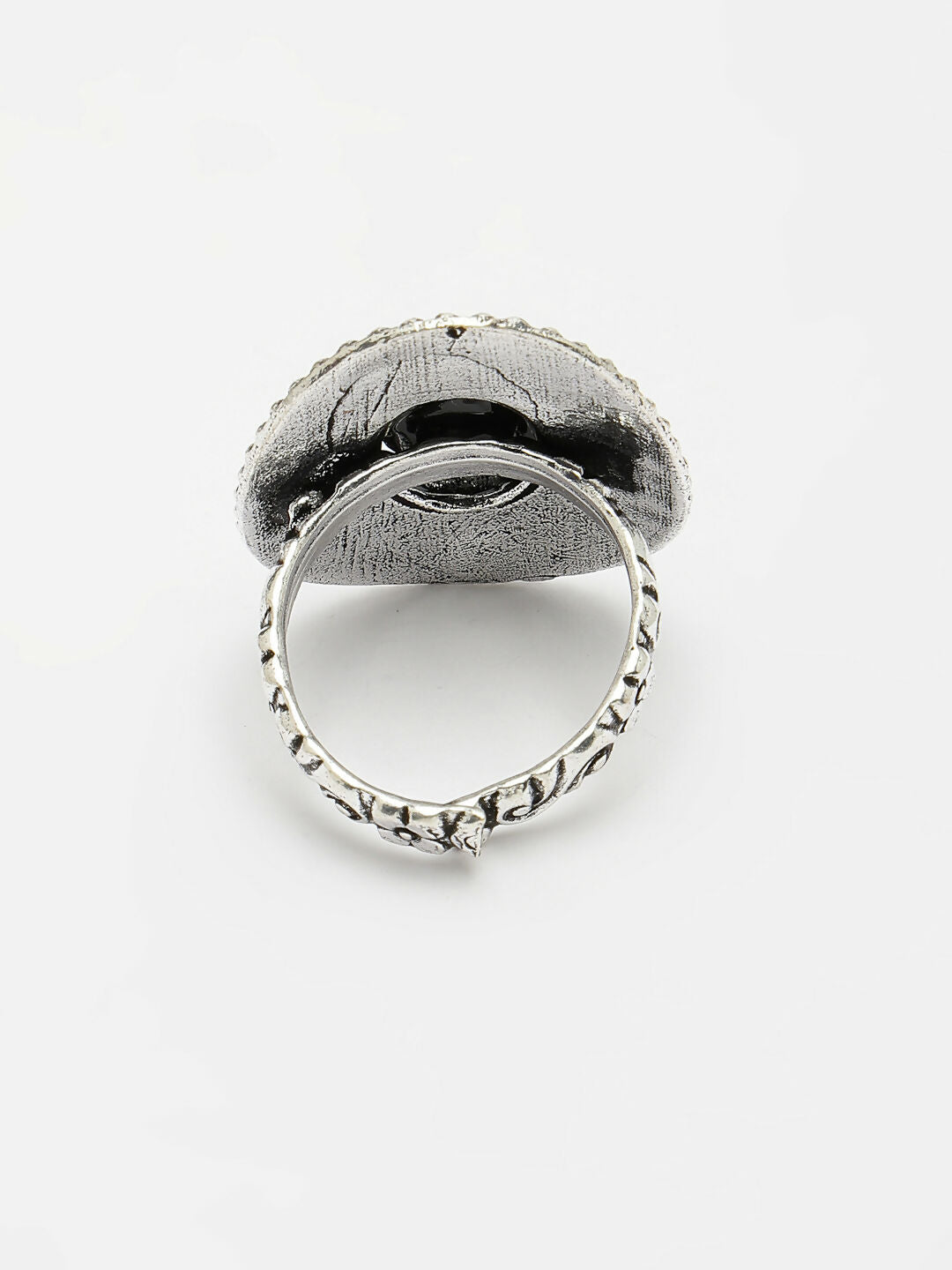 NVR Women's Black Silver-Toned German Silver Adjustable Finger Ring - Distacart