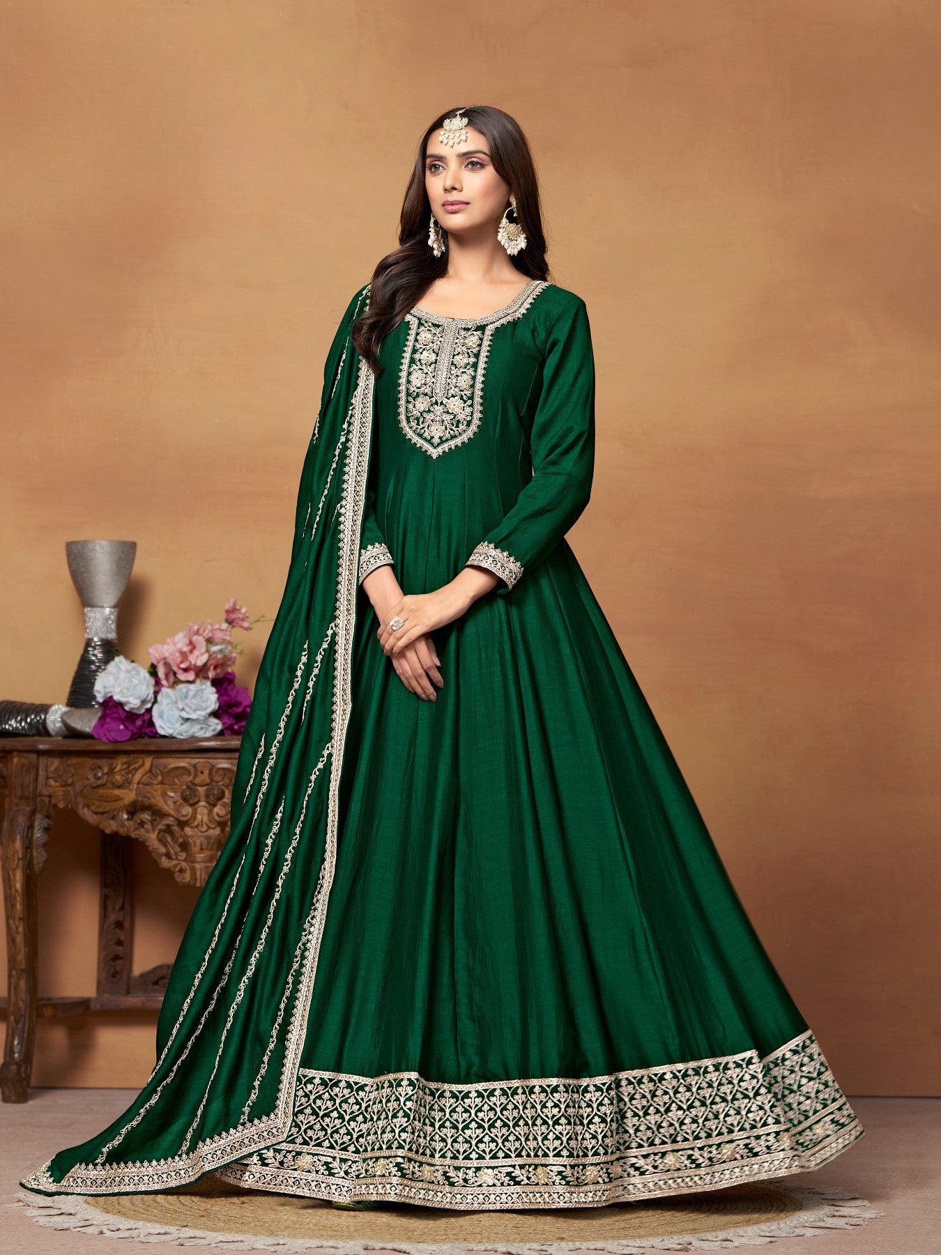 Anaita Green Embroidered Art Silk Anarkali Suit - Distacart