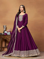 Thumbnail for Anaita Wine Embroidered Art Silk Anarkali Suit - Distacart