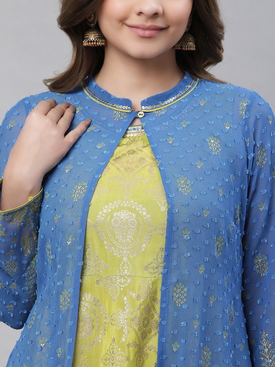 AURELIA Ethnic Motifs Printed Sleeveless Maxi Ethnic Dress With A Jacket - Distacart