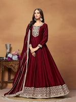 Thumbnail for Anaita Maroon Embroidered Art Silk Anarkali Suit - Distacart