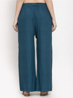 Thumbnail for TAG 7 Women Pack of 2 Blue & Beige Solid Wide-Leg Palazzos