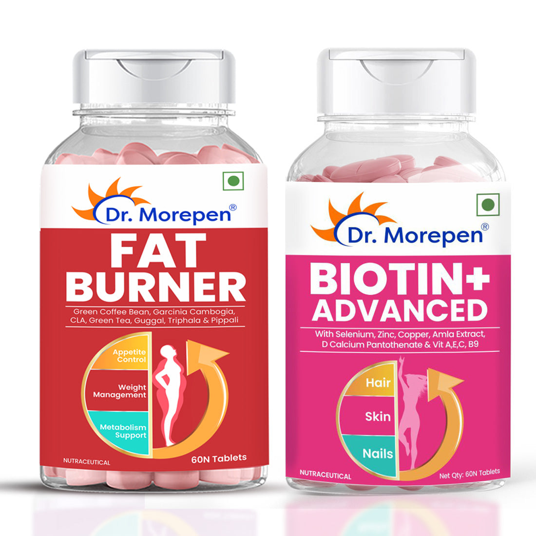 Dr. Morepen Biotin+ Advanced Tablets and Fat Burner Tablets Combo - Distacart