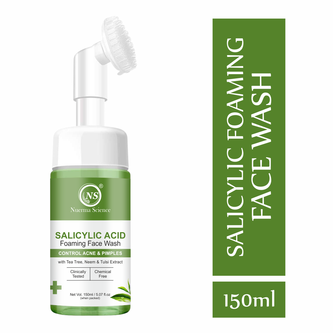 Nuerma Science Salicylic Acid Foaming Face Wash | Controls Acne & Pimples with Tea Tree, Neem & Tulsi Extract - Distacart