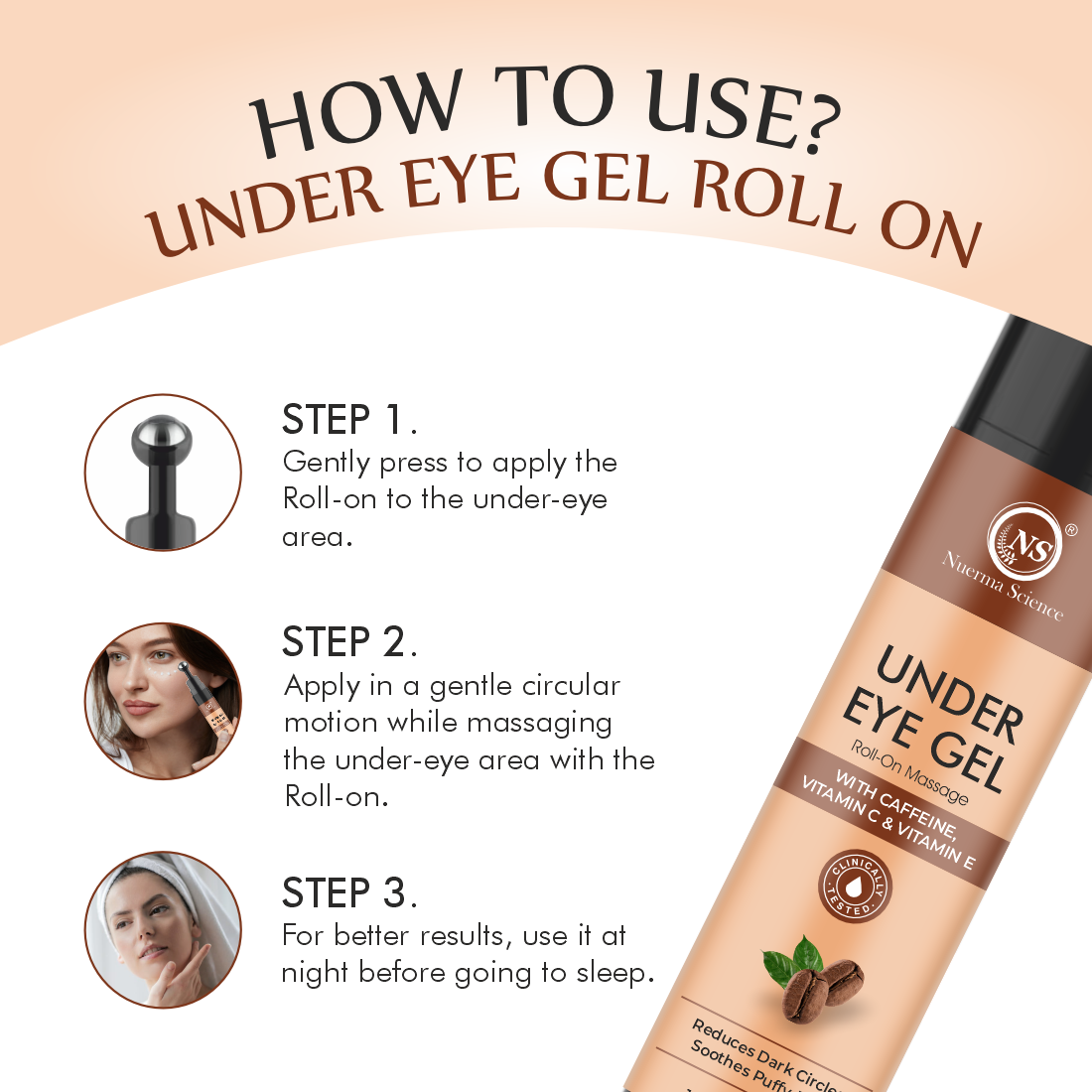 Nuerma Science Under Eye Gel Massage Roll-On to Reduce Dark Circles, Soothes Puffy Eyes