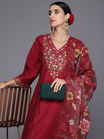Thumbnail for Indo Era Women Floral Yoke Design Panelled Thread Work Kurta with Trousers & Dupatta