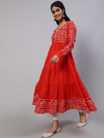 Thumbnail for Aks Bandhani Yoke Design Long Sleeves Cotton Anarkali Kurta - Distacart