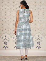 Thumbnail for Ode by House of Pataudi Floral Printed Sleeveless A-Line Cotton Kurta - Distacart