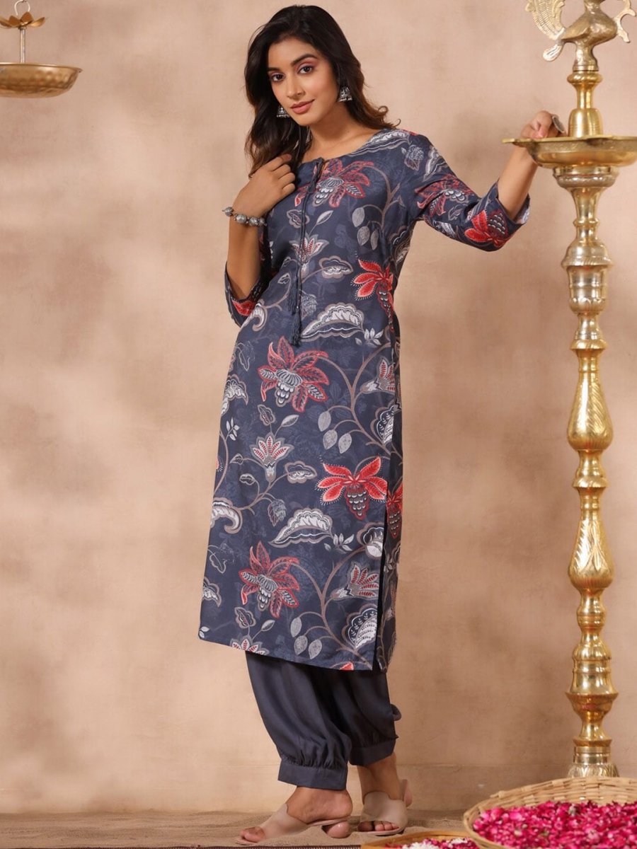 Anubhutee Tie Up Neck Floral Printed Kurta - Distacart