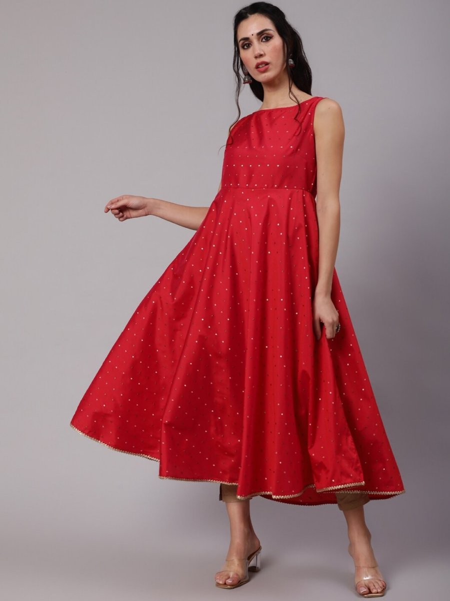 Aks Woven Design Thread Work Anarkali Silk Kurta - Distacart