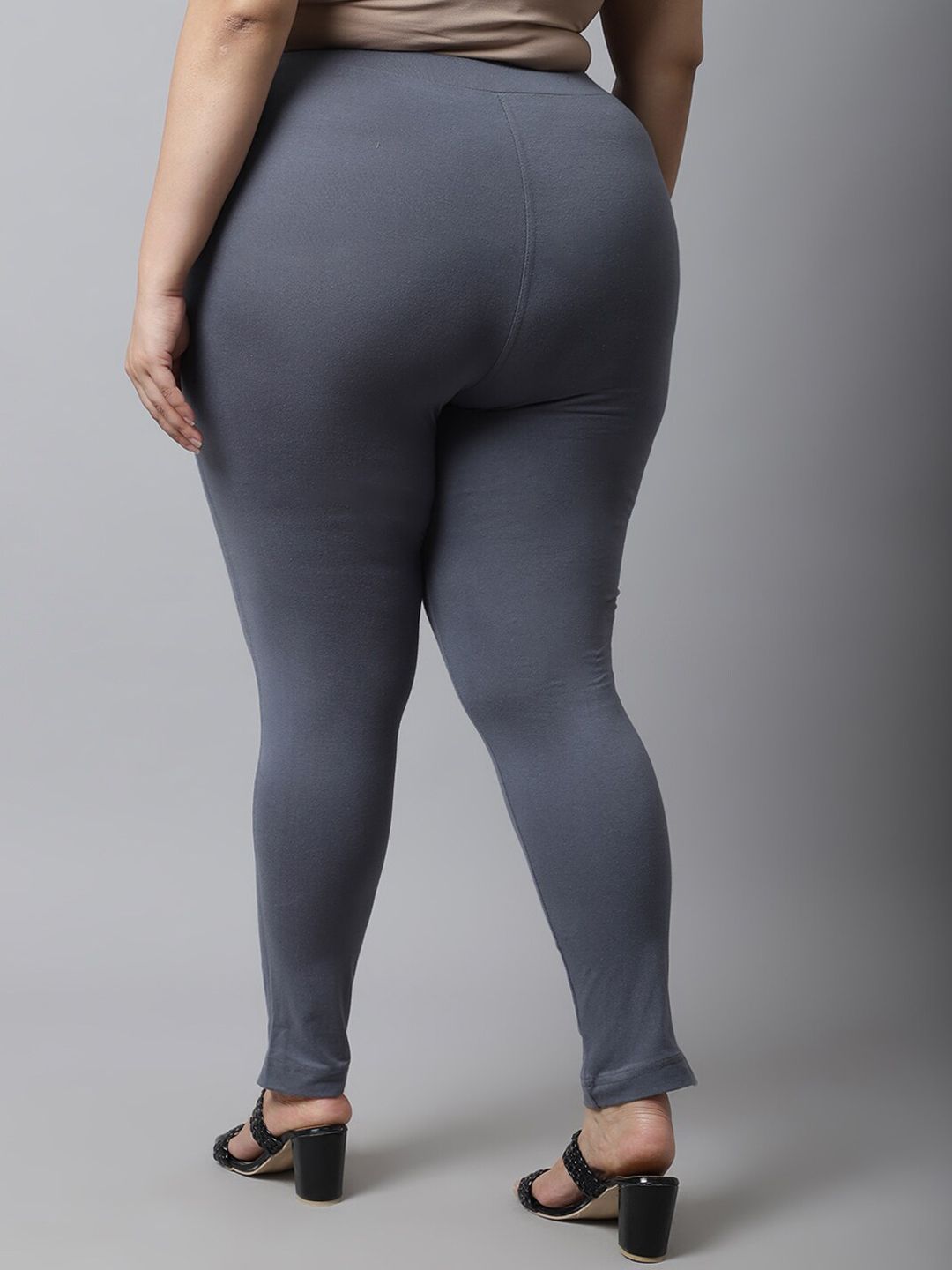 TAG 7 Women Plus size Grey Solid Cotton Ankle-Length Leggings - Distacart