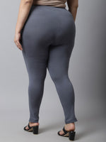 Thumbnail for TAG 7 Women Plus size Grey Solid Cotton Ankle-Length Leggings - Distacart