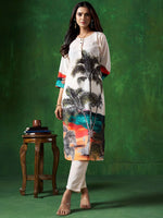 Thumbnail for Sangria Abstract Printed Straight Kurta With Trouser