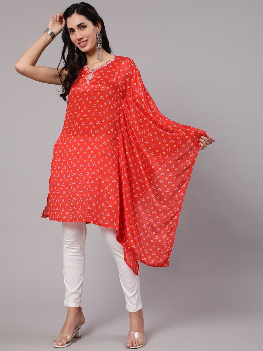 Aks Bandhani Printed Extended Sleeves Kaftan Kurta - Distacart