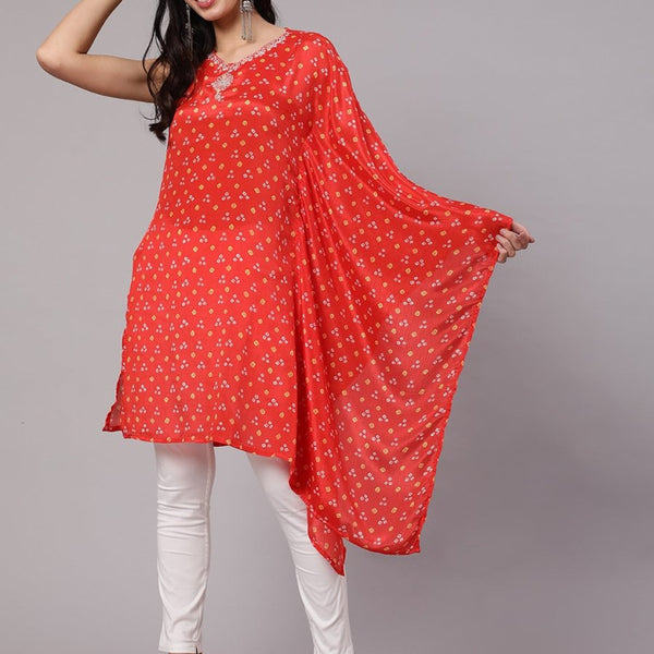 Aks Bandhani Printed Extended Sleeves Kaftan Kurta - Distacart