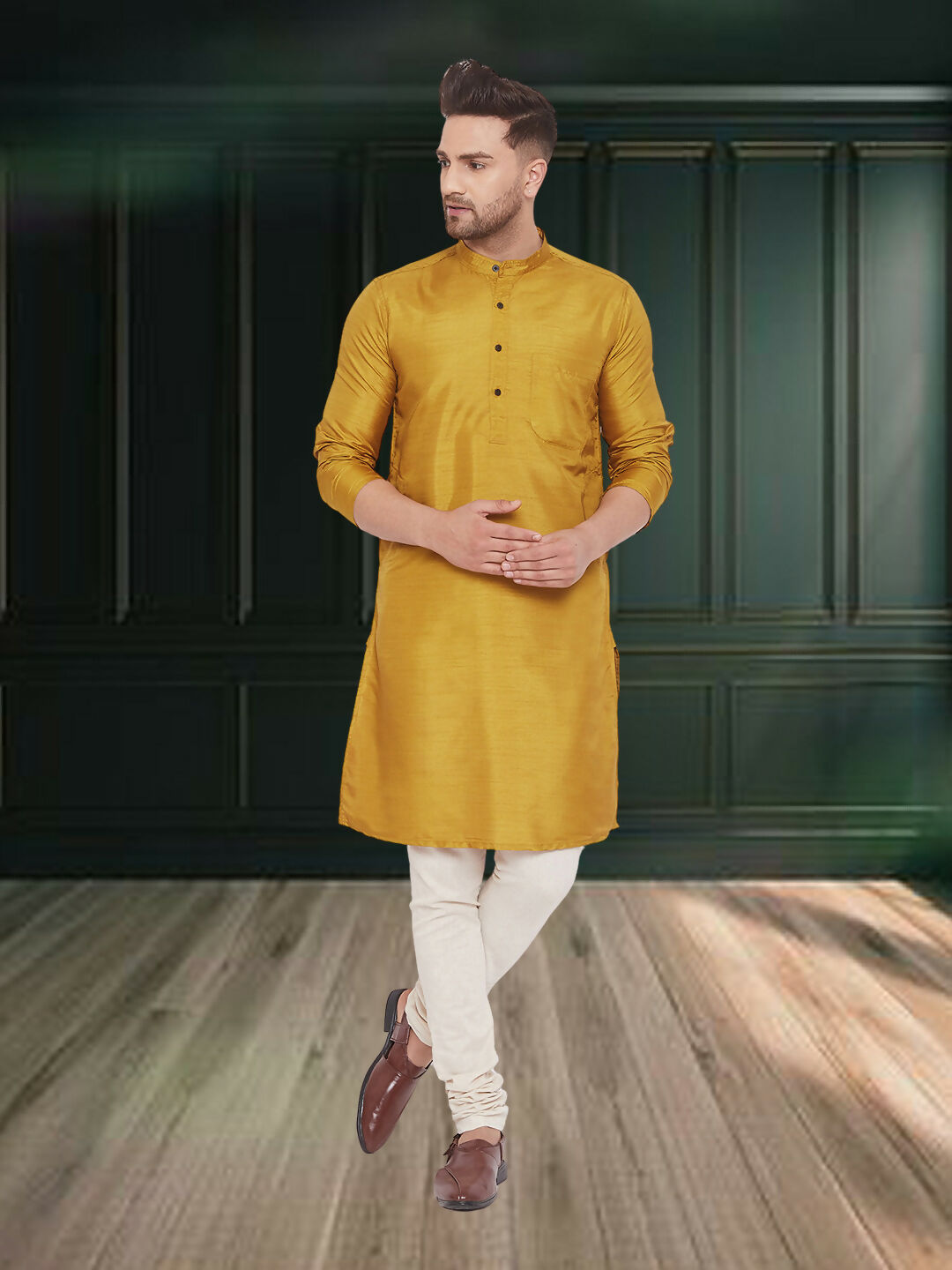 Even Apparels Men's Art Silk Beige Kurta - Distacart