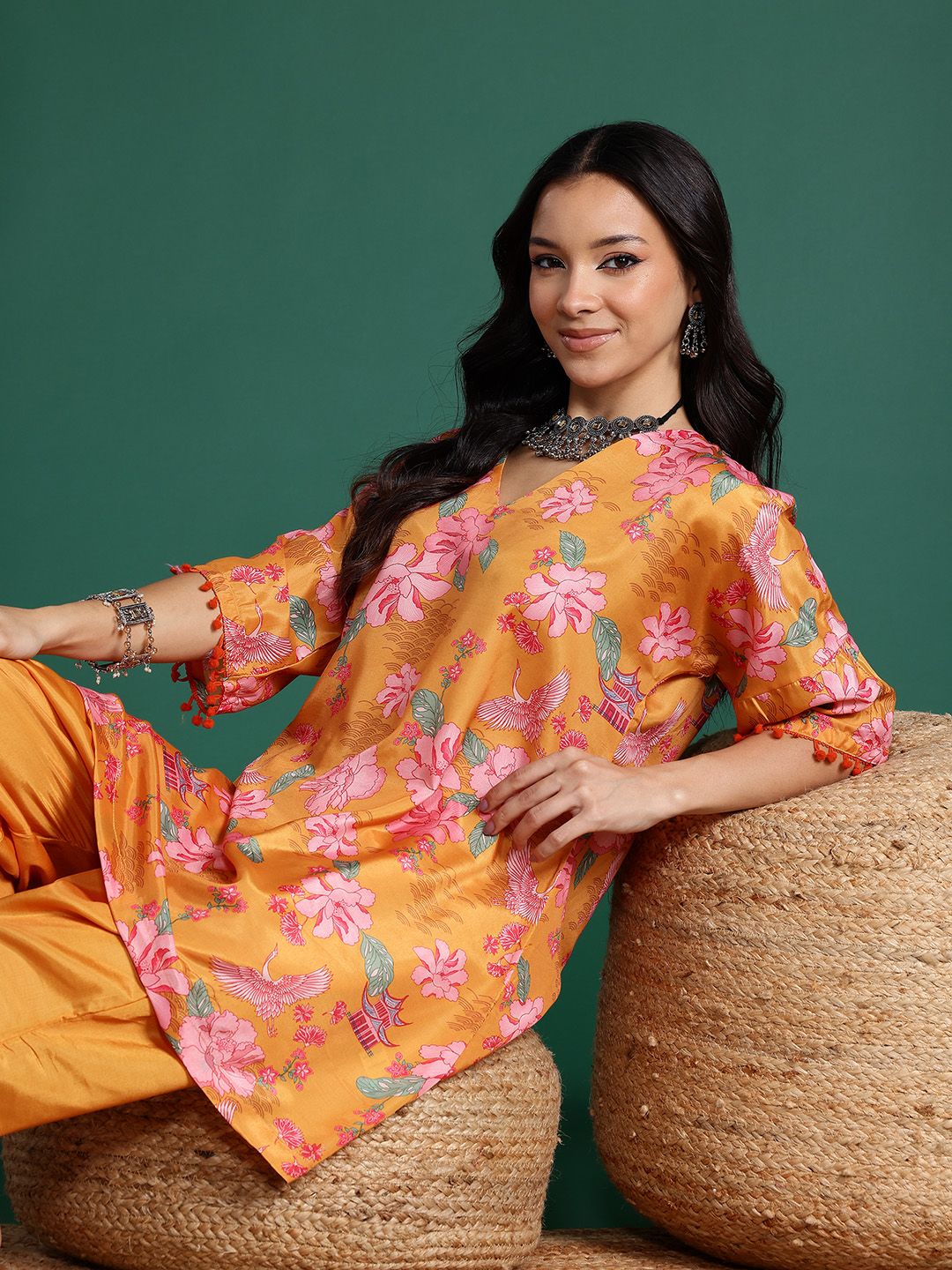 Sangria Floral Print Kurta with Dhoti Pants - Distacart