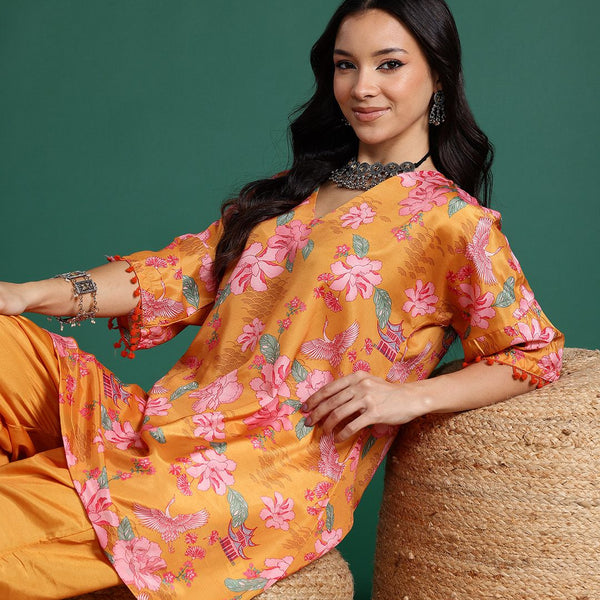 Sangria Floral Print Kurta with Dhoti Pants - Distacart
