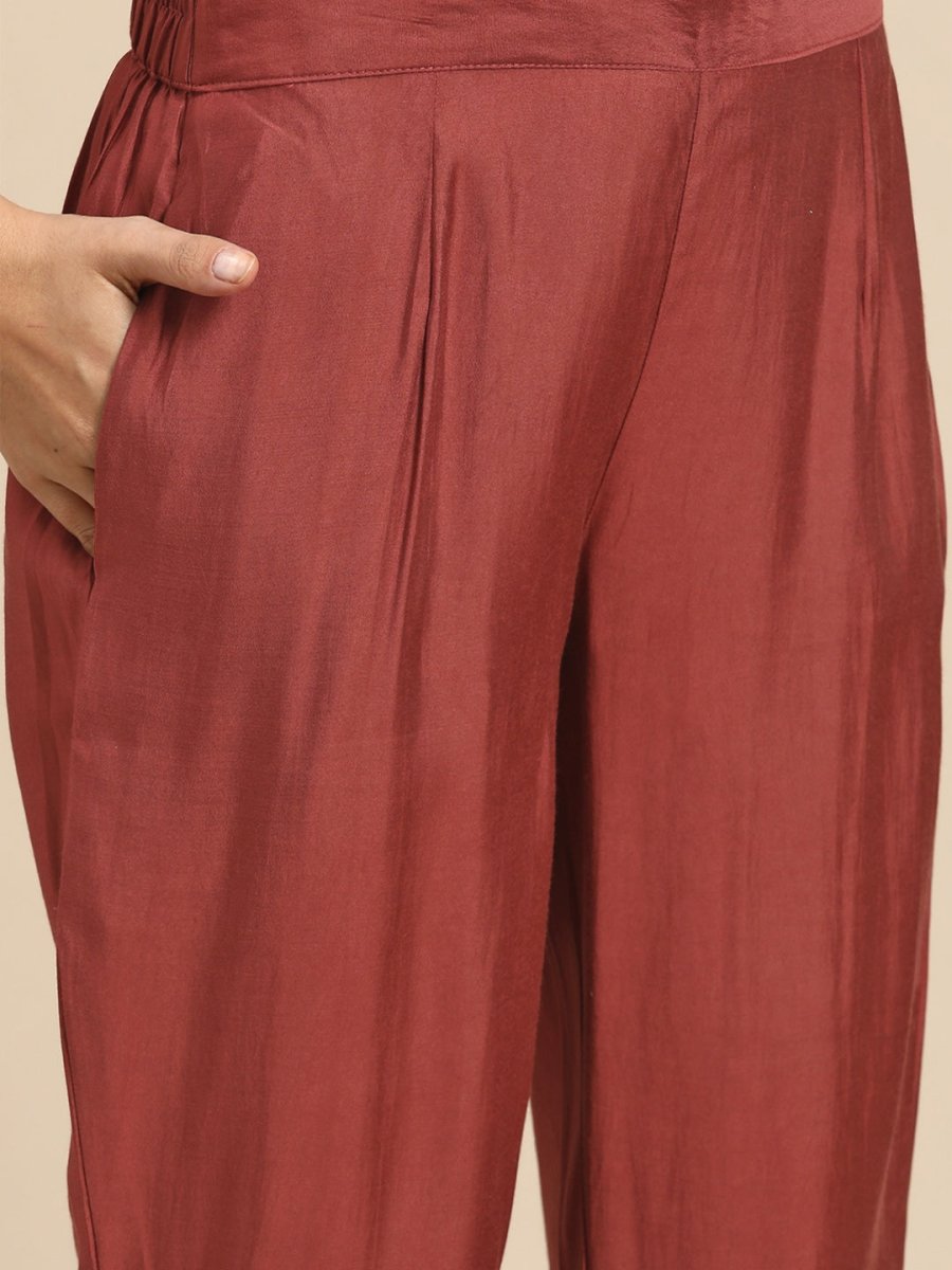 Anouk Women Rust Brown & Golden Ethnic Motifs Kurta with Trousers & With Dupatta - Distacart