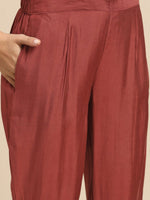 Thumbnail for Anouk Women Rust Brown & Golden Ethnic Motifs Kurta with Trousers & With Dupatta - Distacart