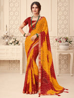 Thumbnail for Anouk Yellow Bandhani Printed Zari Pure Chiffon Bandhani Saree - Distacart