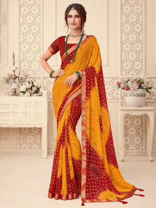 Anouk Yellow Bandhani Printed Zari Pure Chiffon Bandhani Saree - Distacart