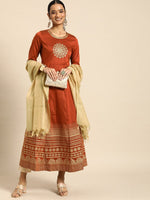 Thumbnail for All About You Women Orange& Cream Embroidered Kurta with Dupatta - Distacart