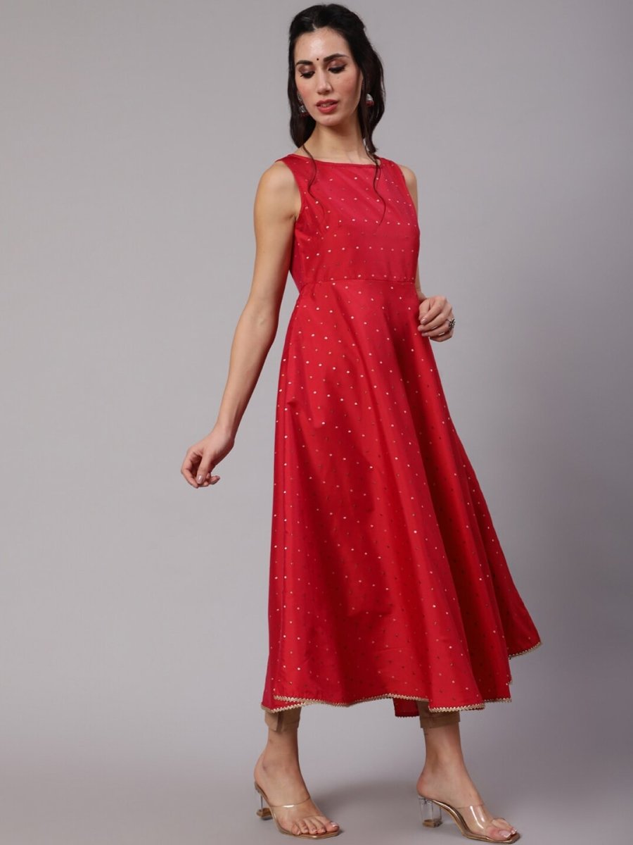 Aks Woven Design Thread Work Anarkali Silk Kurta - Distacart