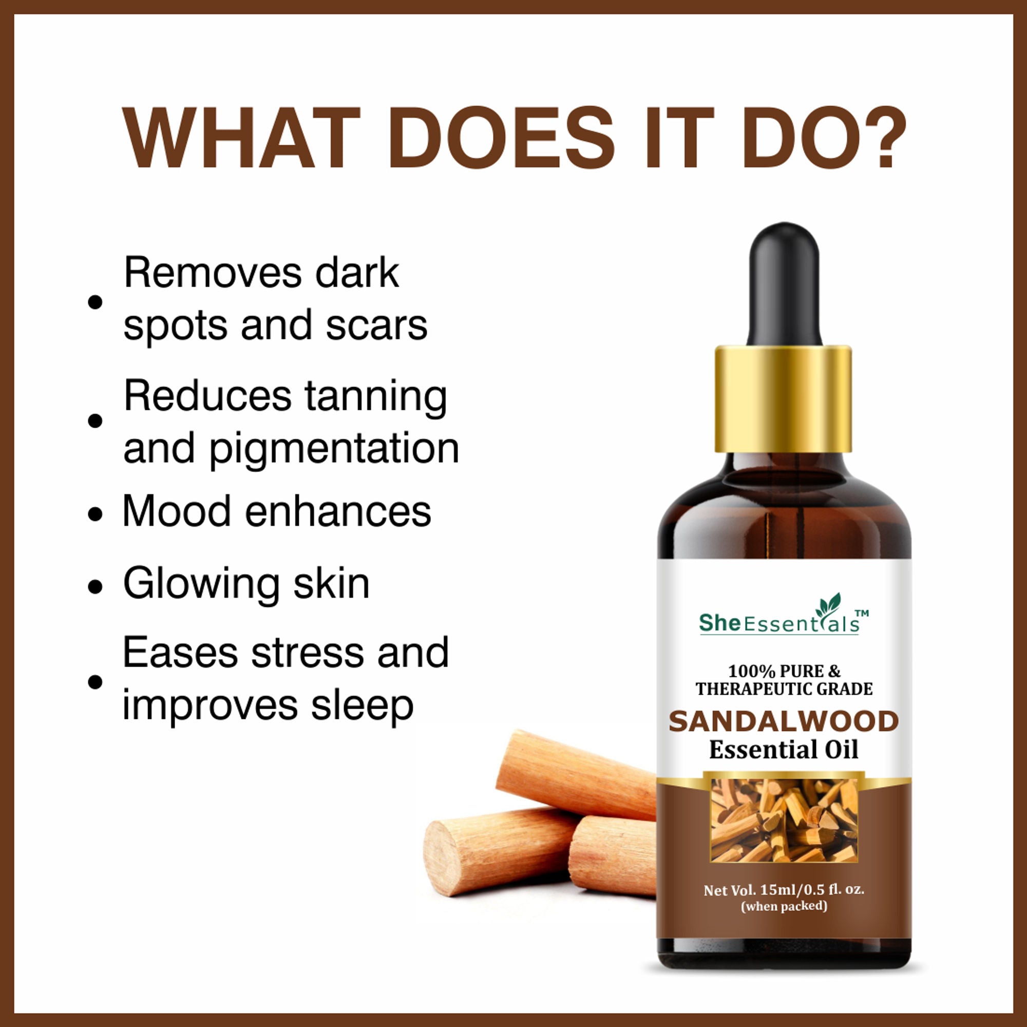 She Essentials Natural Sandalwood Essential Oil For Revitalizes Mind & Soul
