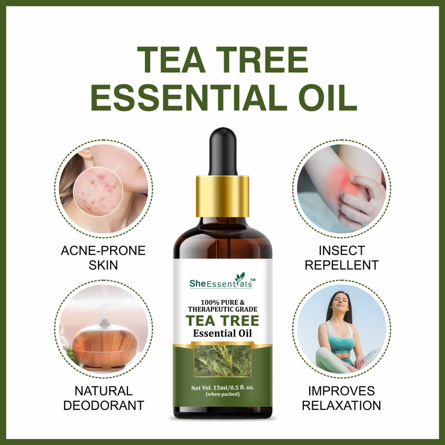 She Essentials Rose Oil & Tea Tree Essential Oil Combo - Hair & Skin
