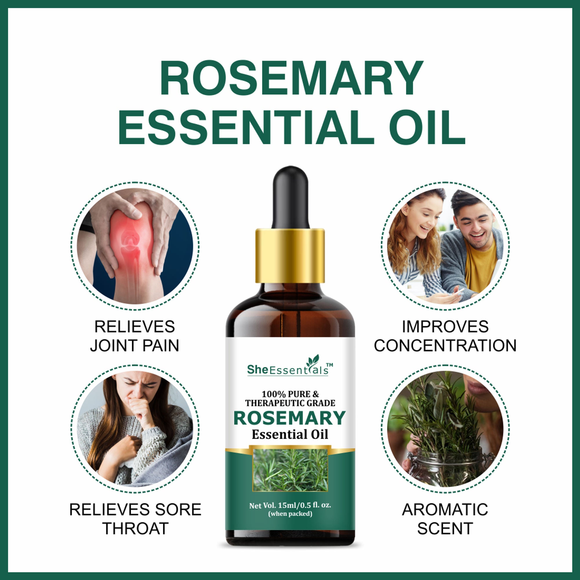 She Essentials Sandalwood Oil & Rosemary Essential Oil Combo - Hair & Skincare