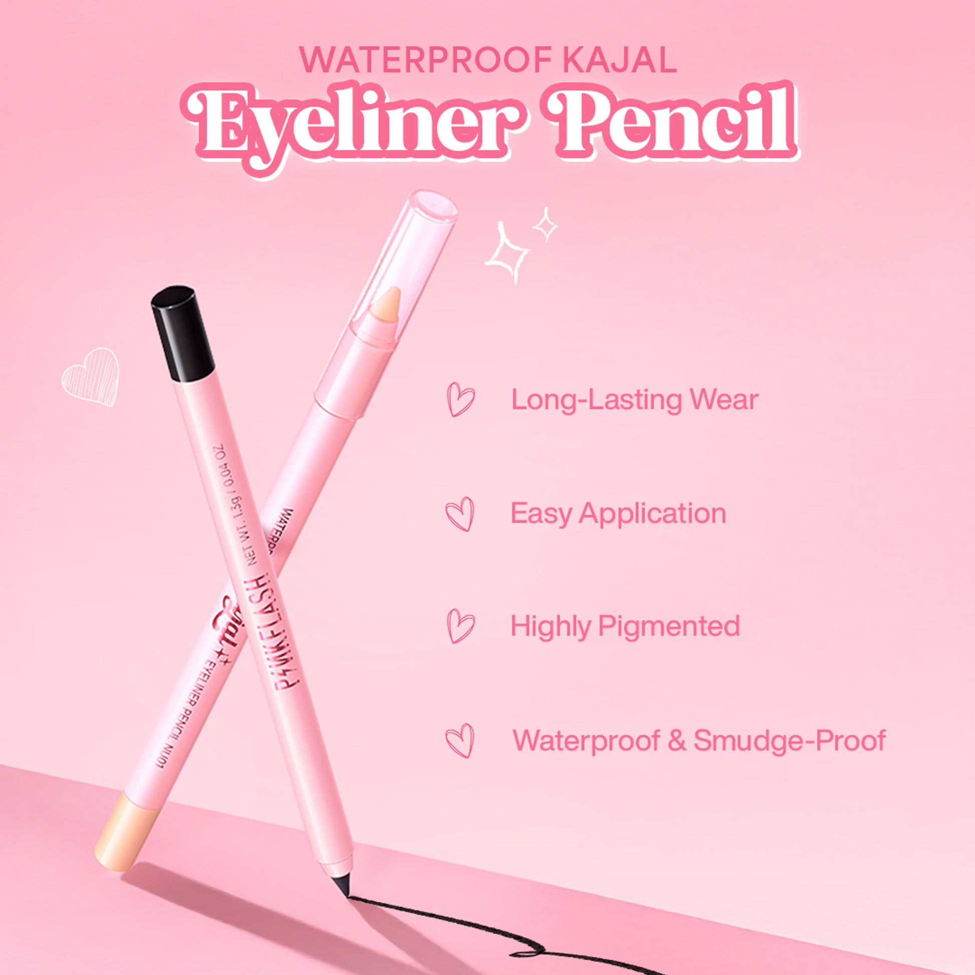 PINKFLASH Waterproof Kajal Eyeliner Pencil - Bk01 Black - Distacart