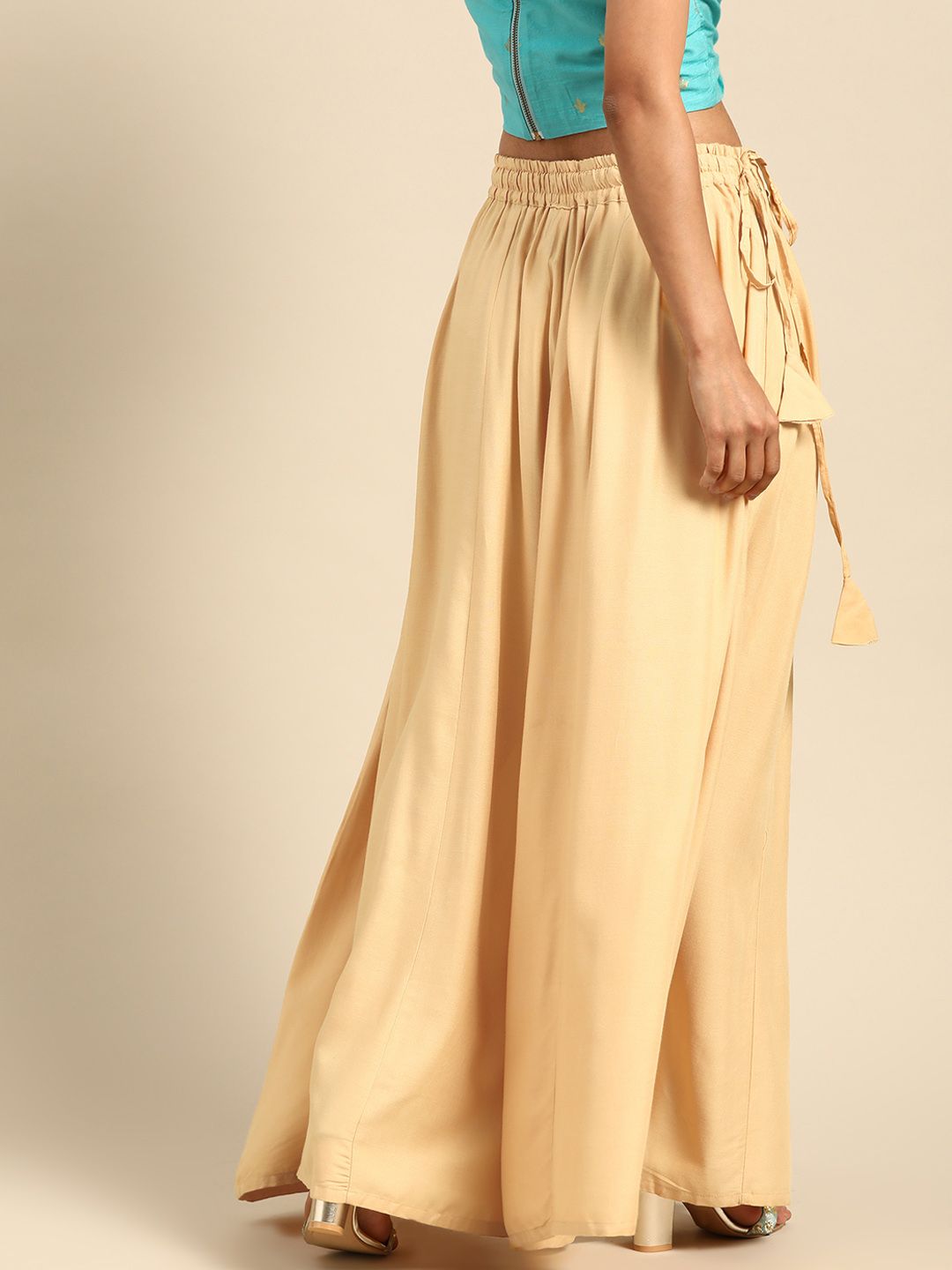 TAG 7 Women Beige Solid Flared Palazzos