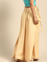 Thumbnail for TAG 7 Women Beige Solid Flared Palazzos
