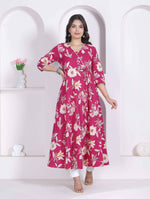 Thumbnail for Miravan Womens Pink Floral Printed Angrakha Kurta - Dista