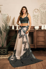 Thumbnail for Joban Fashion White & Grey Ethnic Motifs Linen Ready To Wear Saree With Unstitched Blouse - Distacart