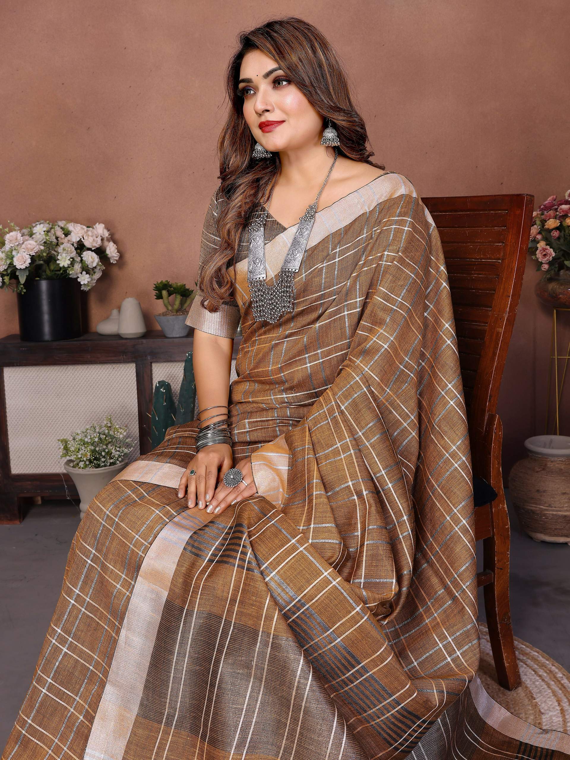 Aastha Fashion Mustard Linen Weaving Saree - Distacart